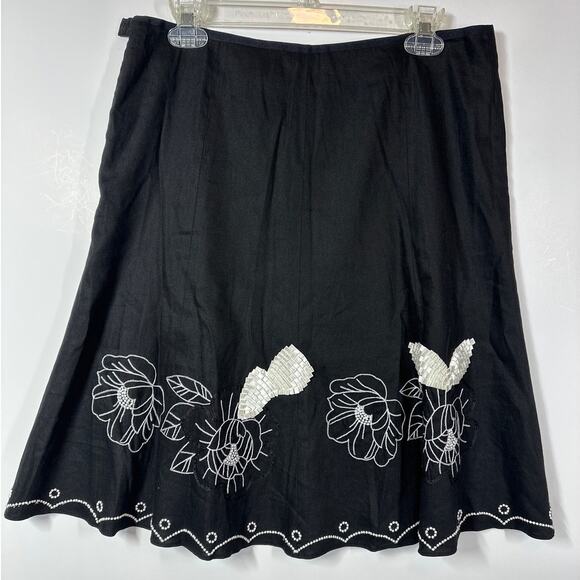 Etcetera Linen Skirt Black White Embroidery Beaded Ribbon 10 Whimsigoth Fairy - Picture 8 of 13